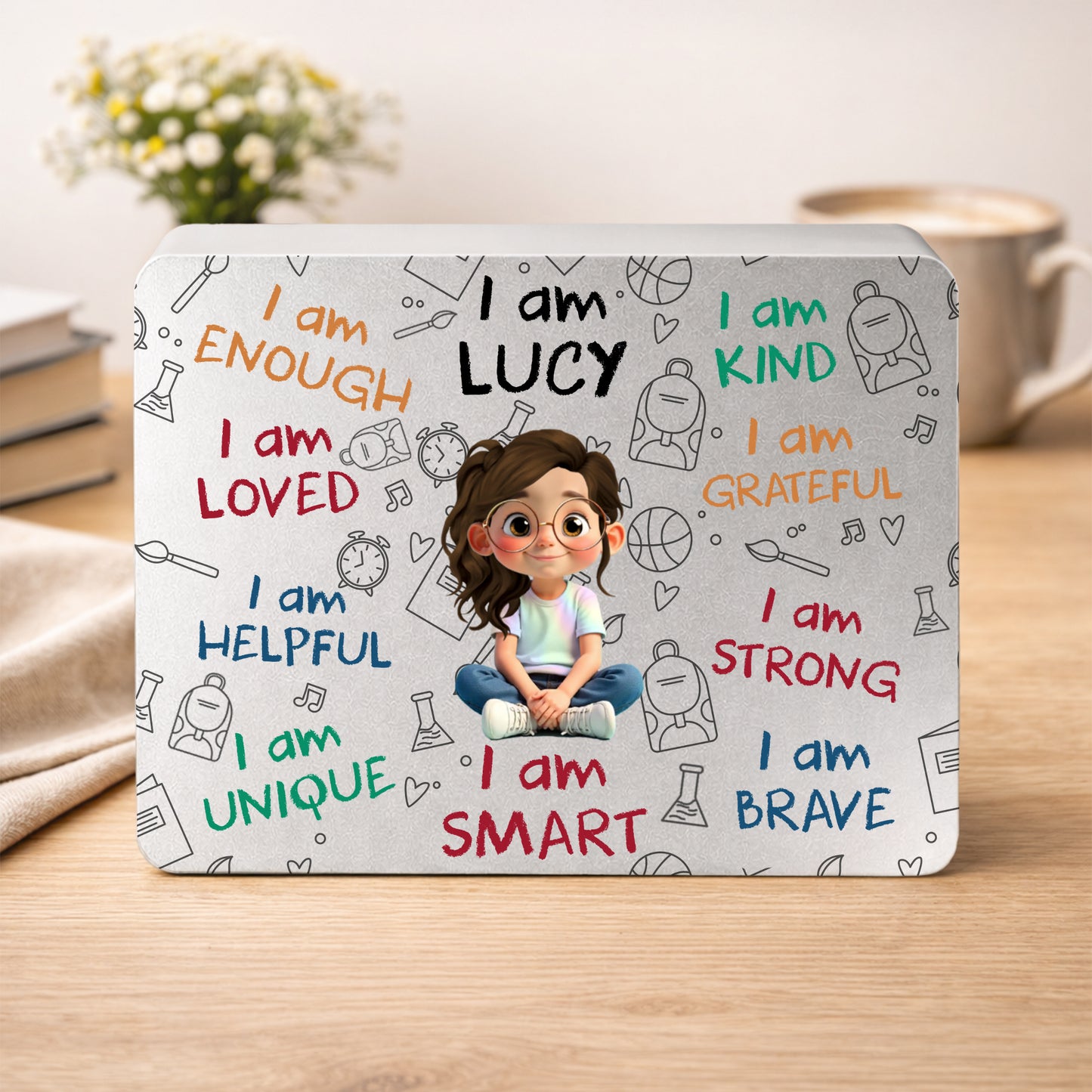 I Am Enough Positive Affirmations Girl With School Supplies