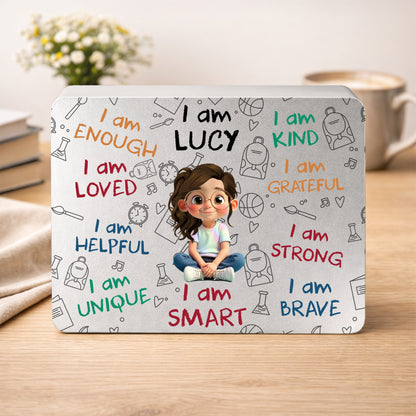 I Am Enough Positive Affirmations Girl With School Supplies