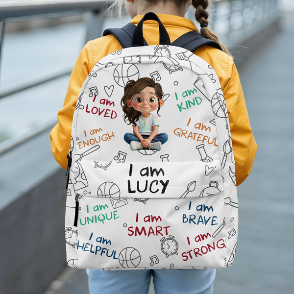 I Am Loved, I Am Smart, Cartoon Girl Backpack Design