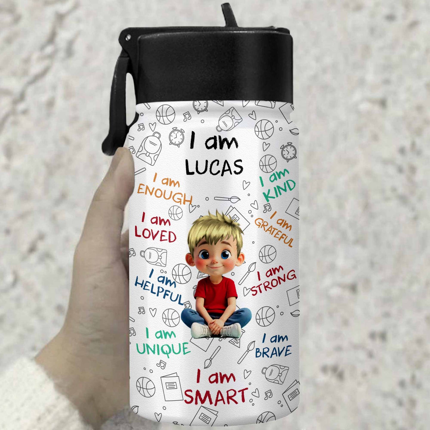 I Am Enough, I Am Loved, Cartoon Boy Affirmative Design
