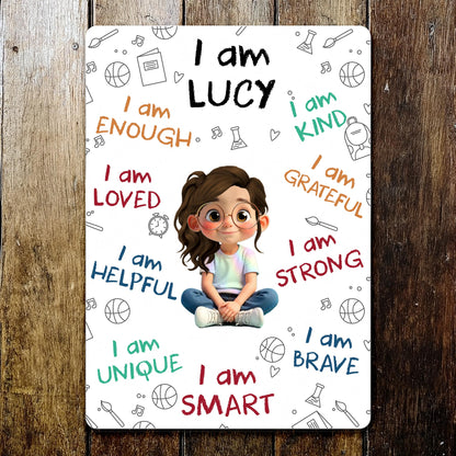 I Am Enough I Am Loved, Positive Affirmations And Cartoon Girl