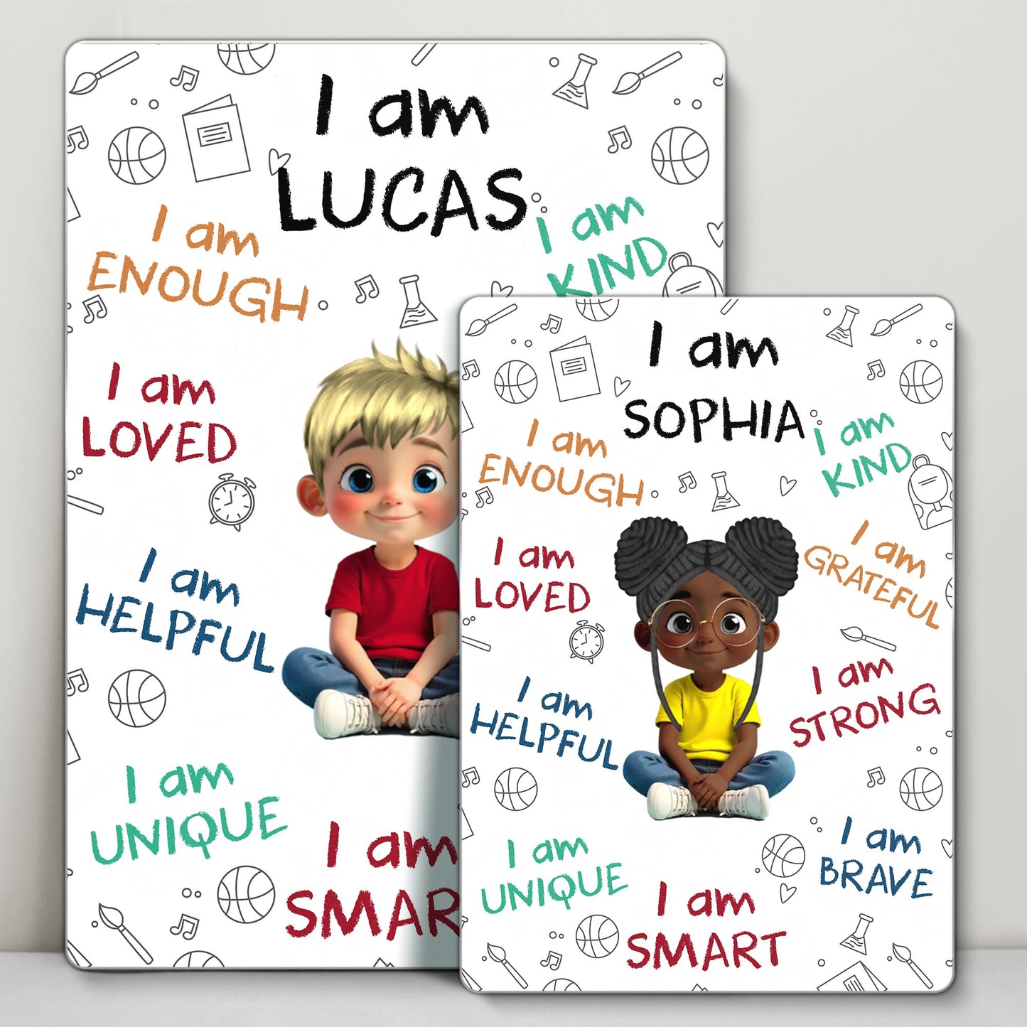 I Am Enough I Am Loved, Positive Affirmations And Cartoon Girl