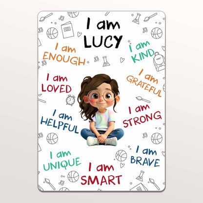 I Am Enough I Am Loved, Positive Affirmations And Cartoon Girl