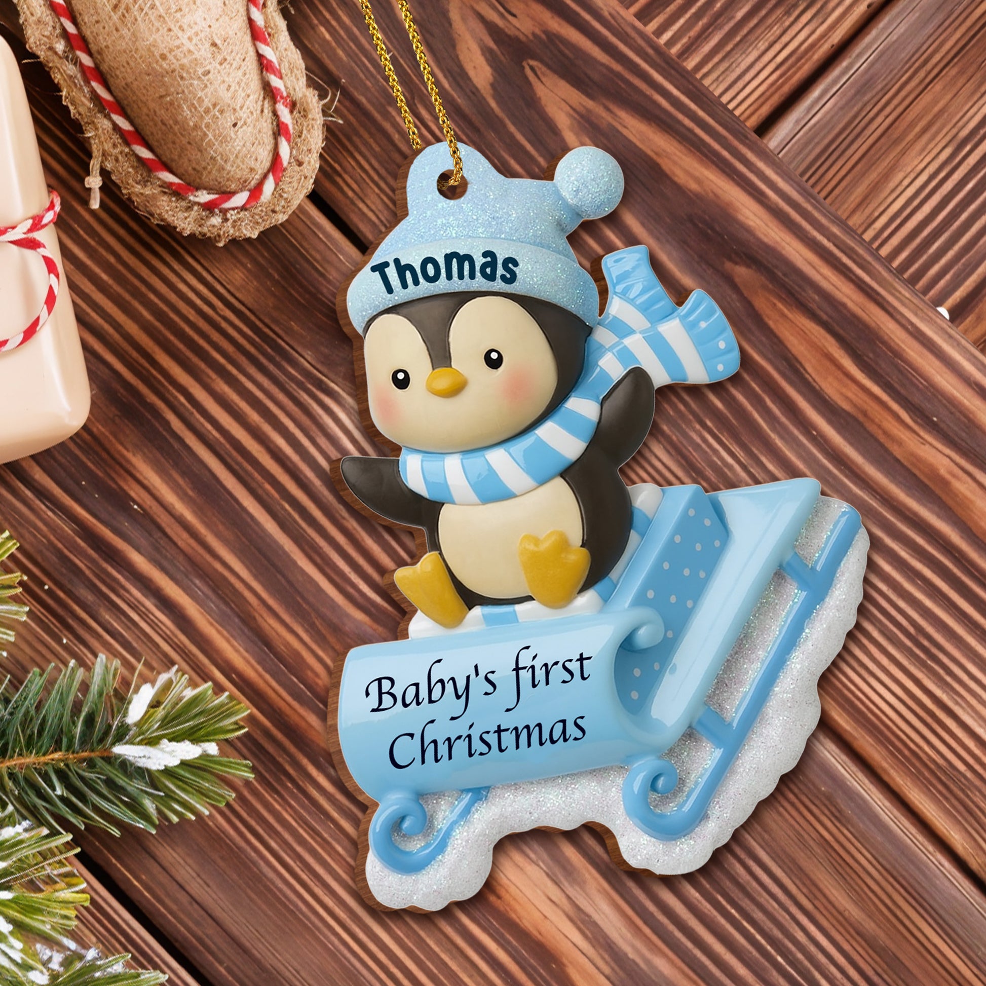 Baby's First Christmas Penguin On Sleigh