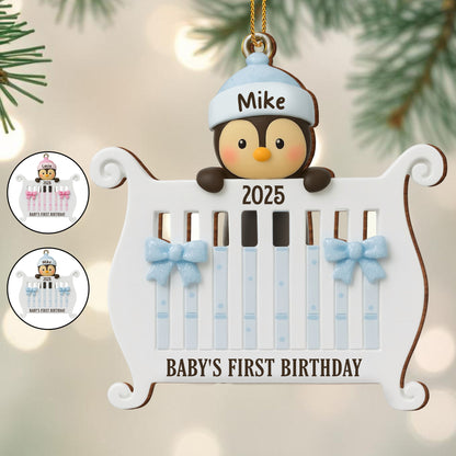 Baby's First Birthday Penguin Piano Ornament