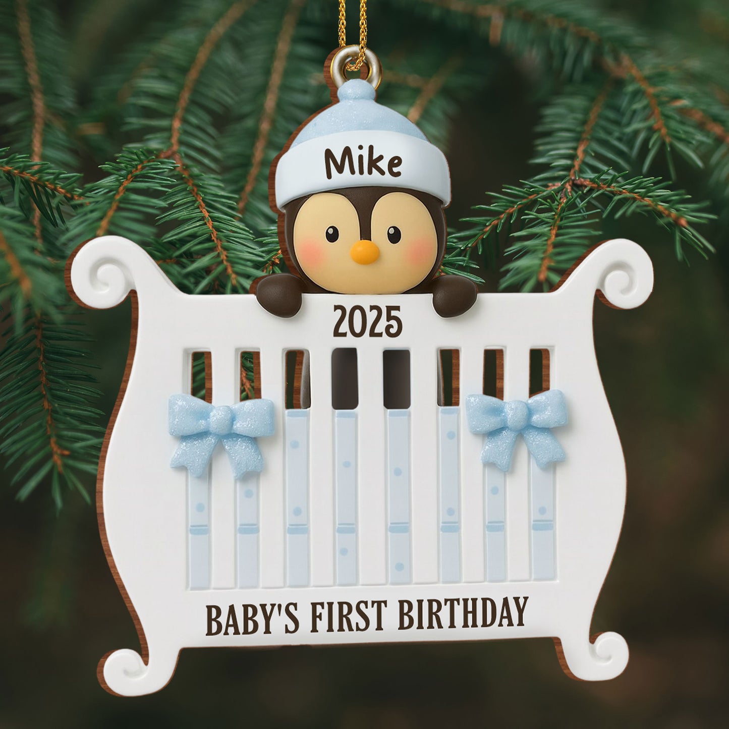 Baby's First Birthday Penguin Piano Ornament