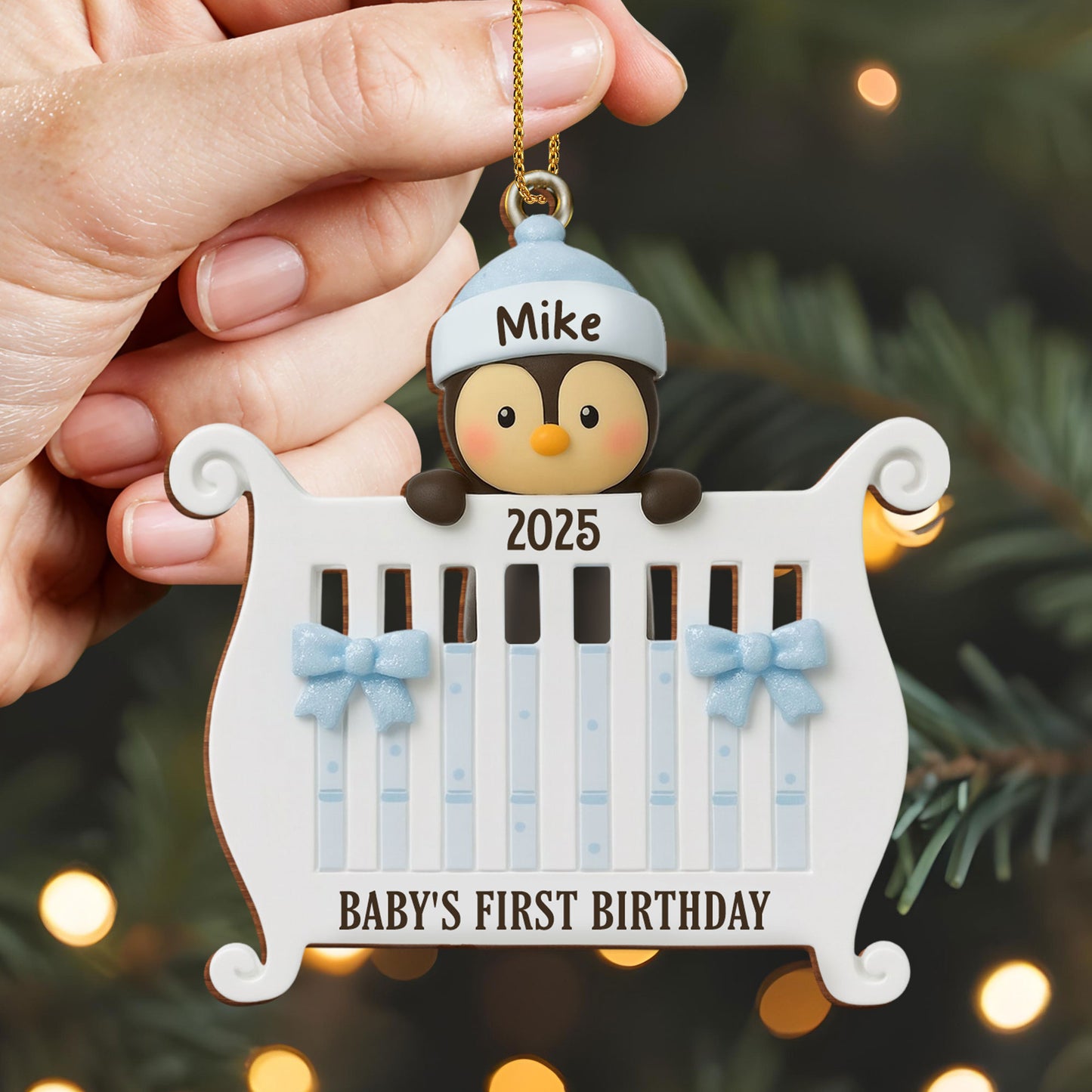 Baby's First Birthday Penguin Piano Ornament