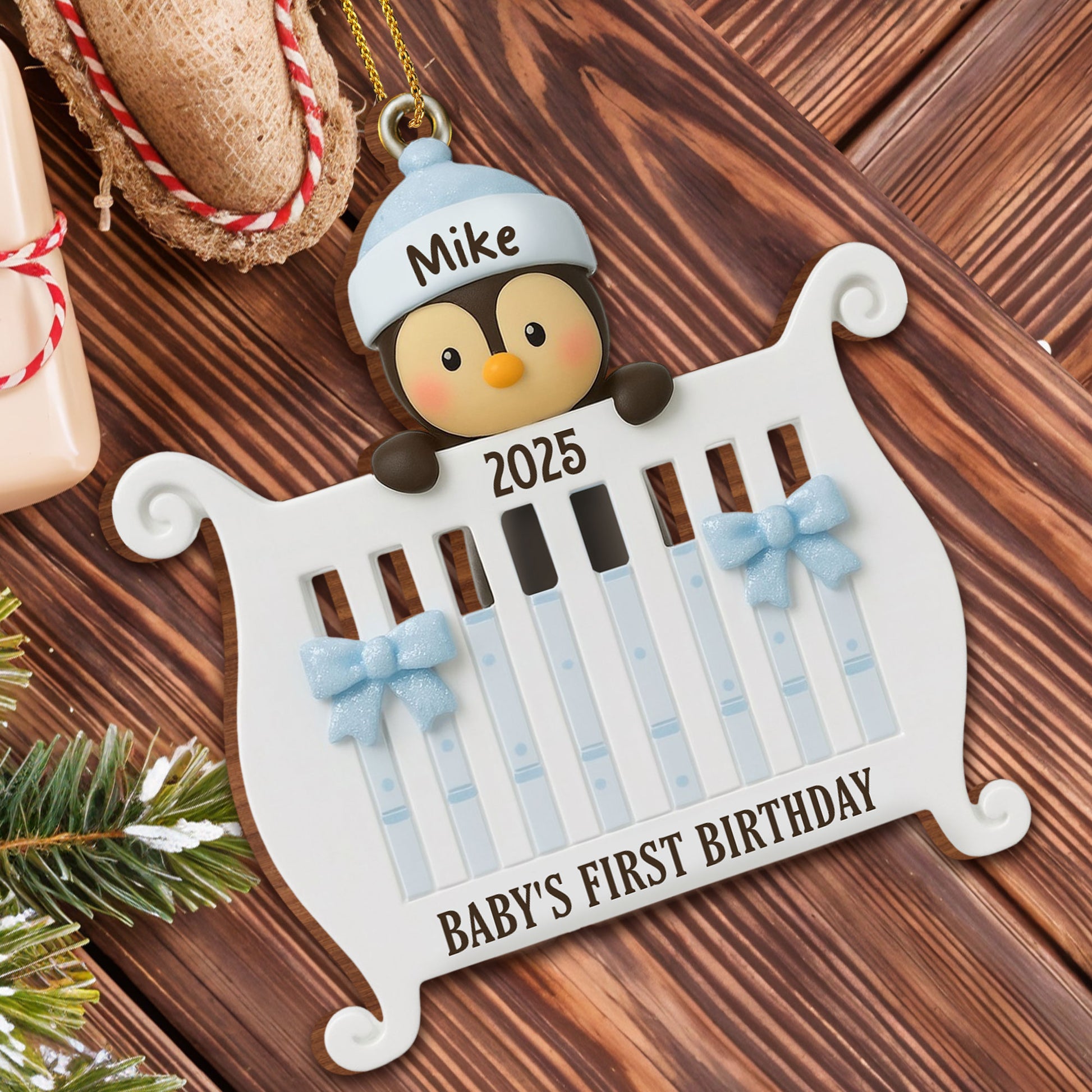 Baby's First Birthday Penguin Piano Ornament