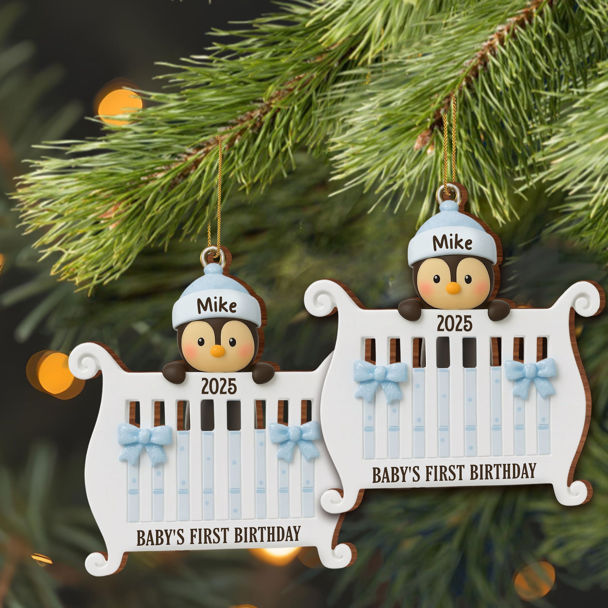 Baby's First Birthday Penguin Piano Ornament