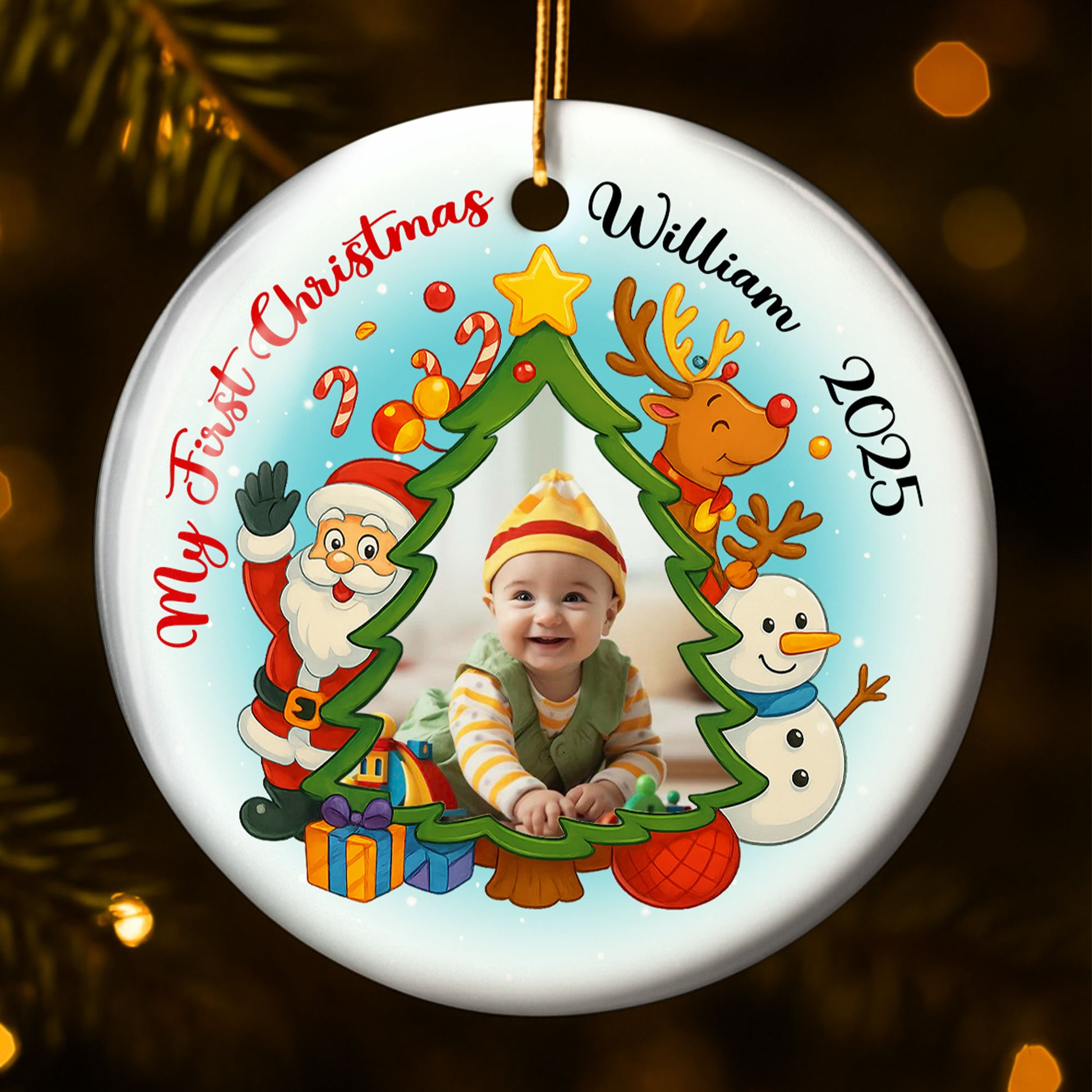 My First Christmas Santa Claus and Reindeer Ornament