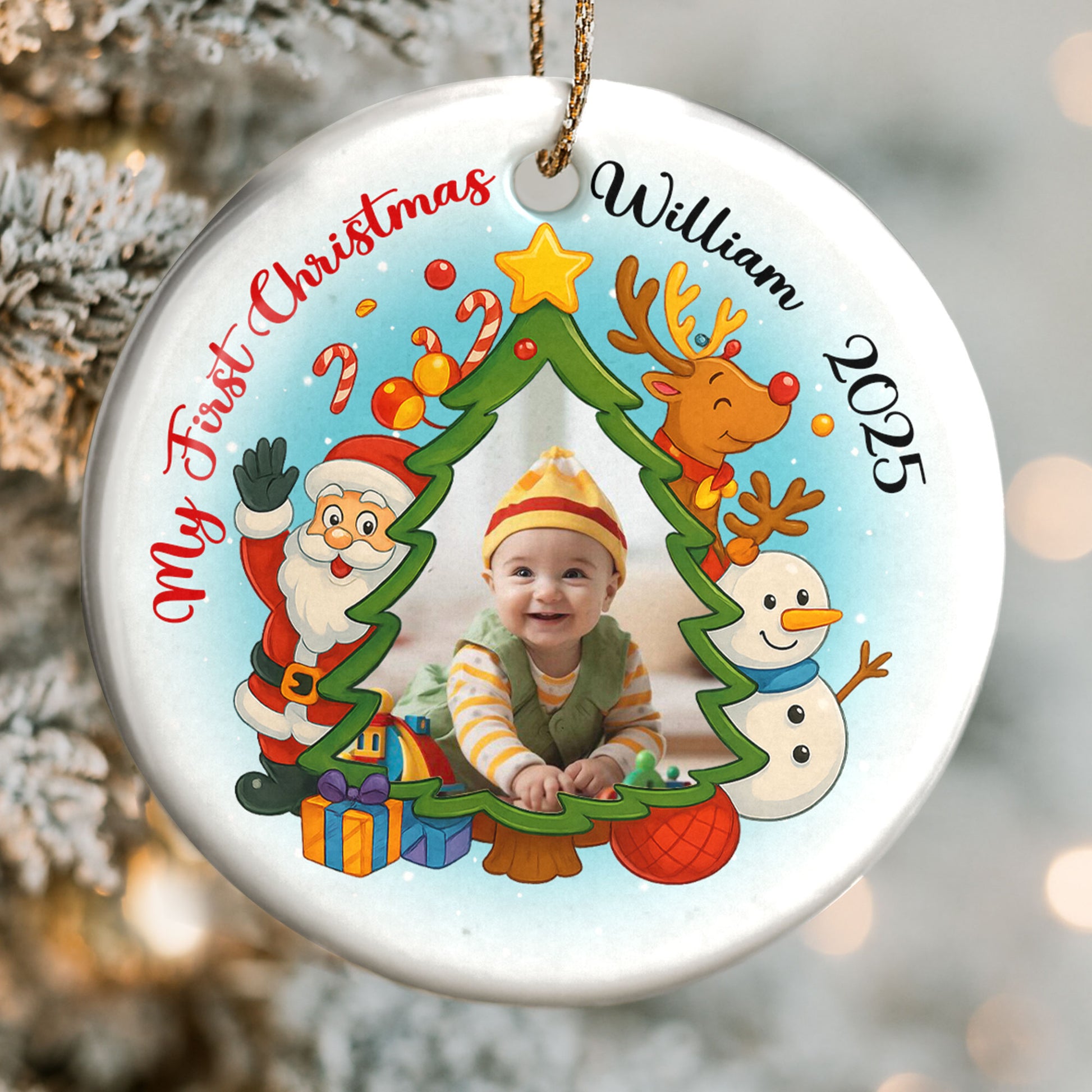 My First Christmas Santa Claus and Reindeer Ornament