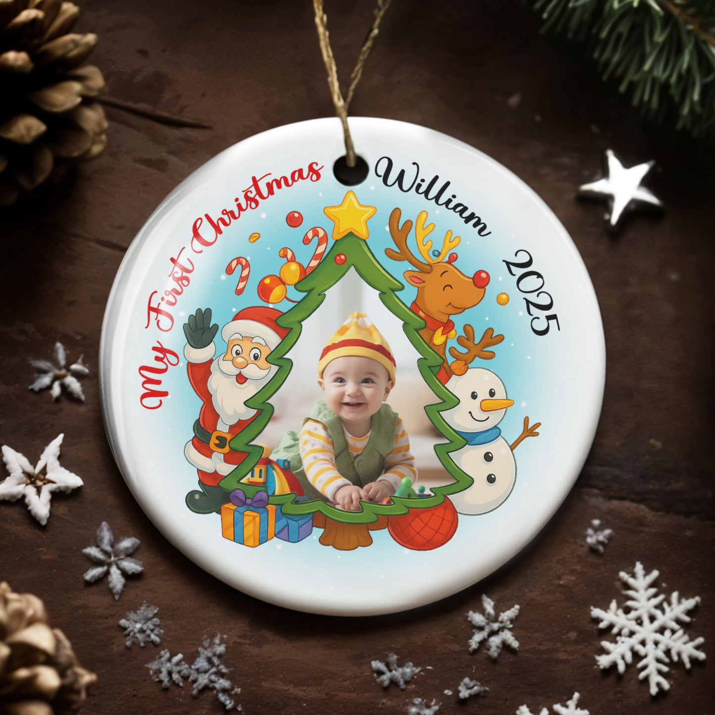 My First Christmas Santa Claus and Reindeer Ornament