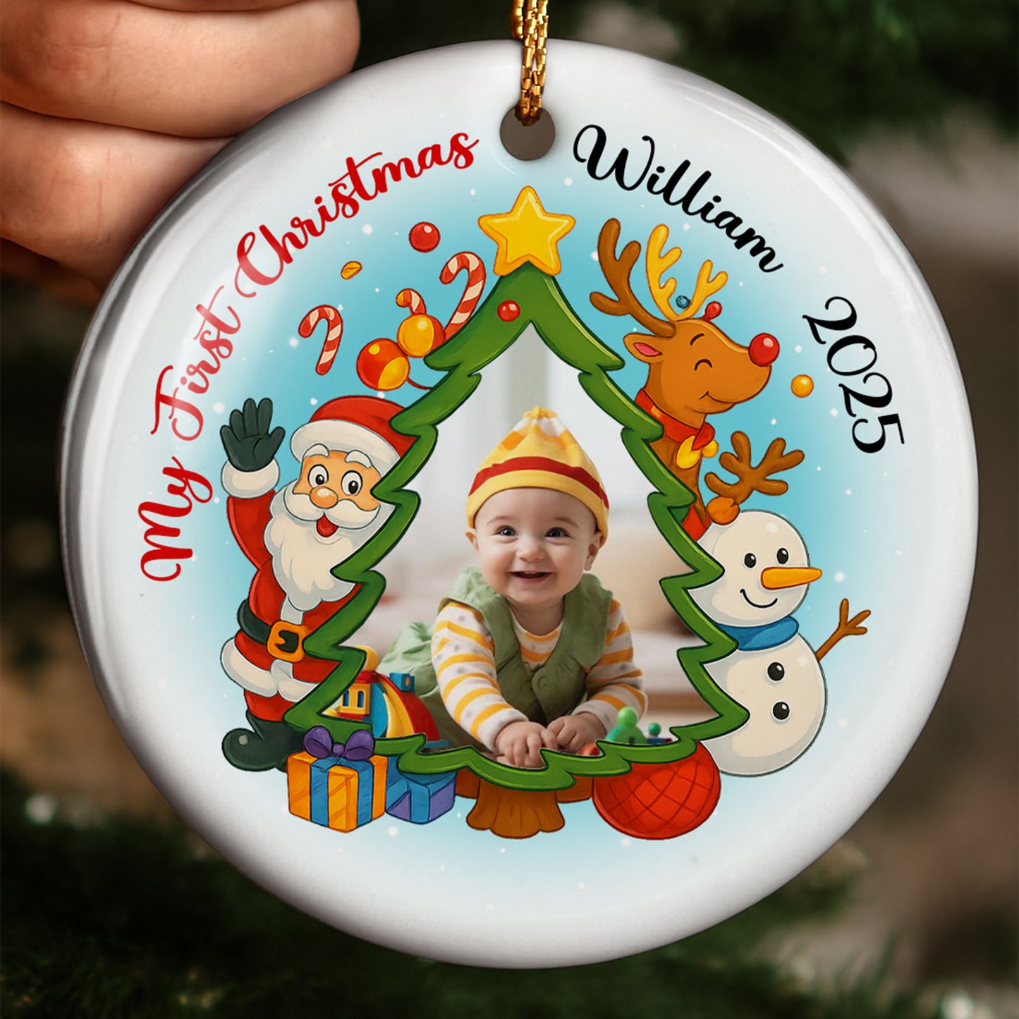 My First Christmas Santa Claus and Reindeer Ornament