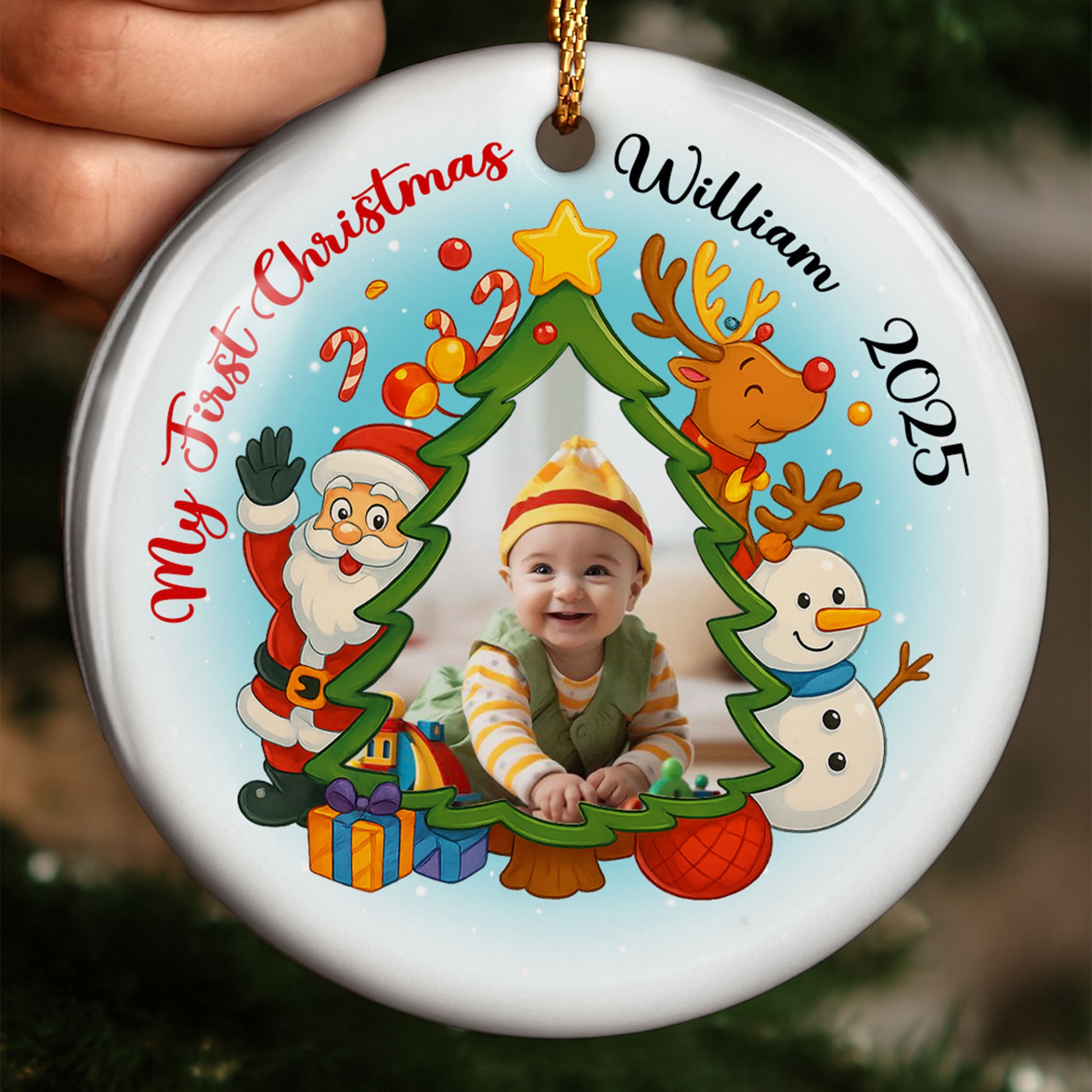 My First Christmas Santa Claus and Reindeer Ornament