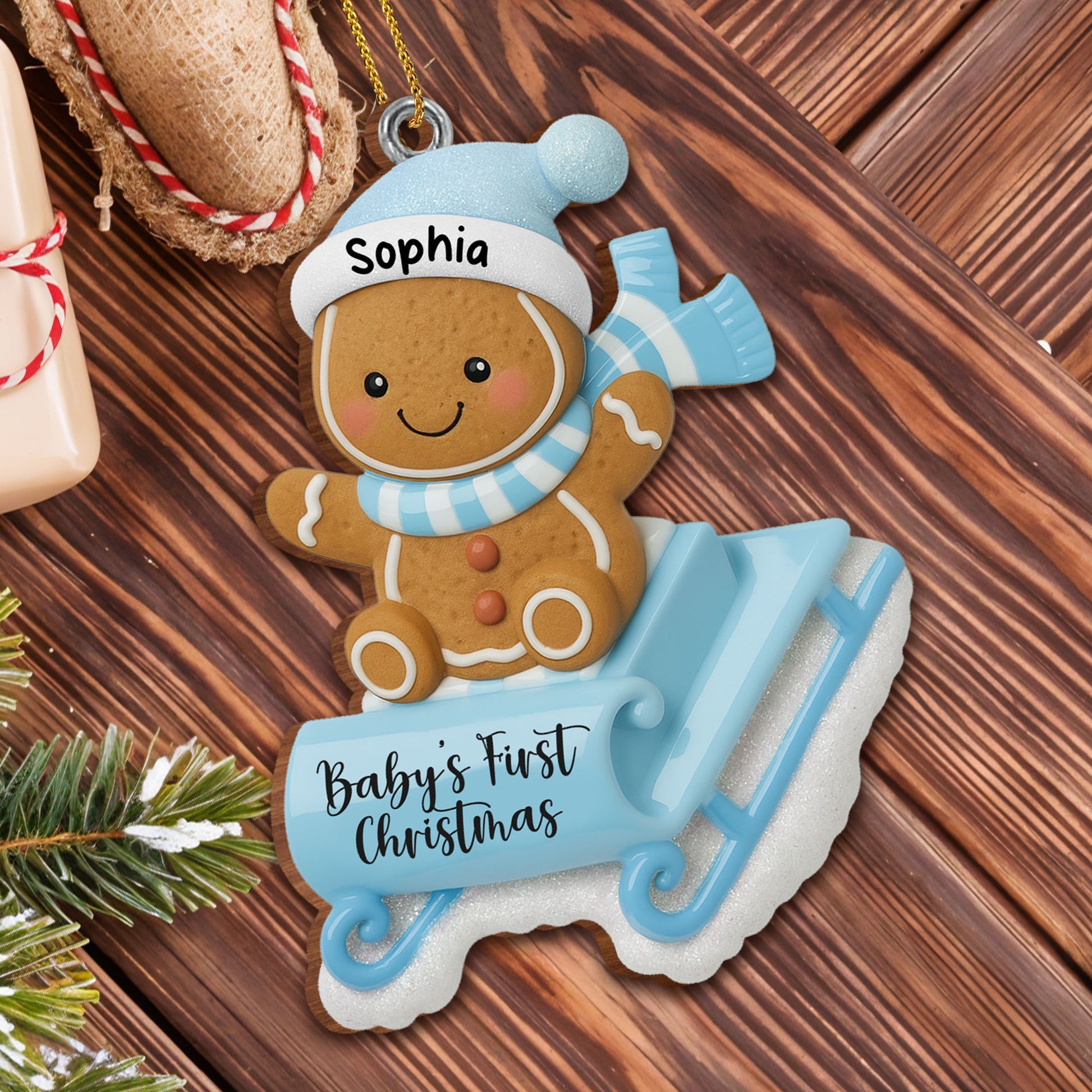 Baby's First Christmas, Gingerbread Man On Sled