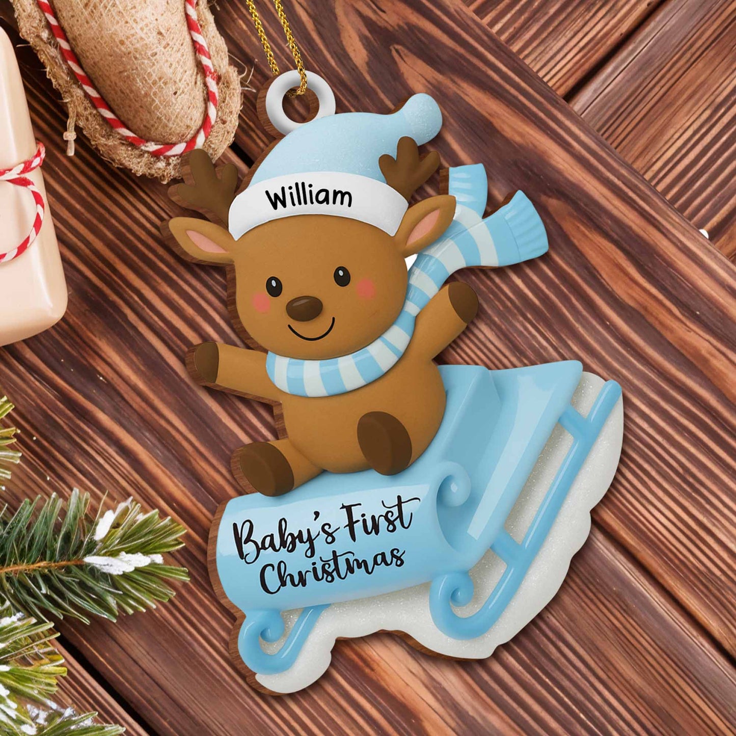 Baby's First Christmas With Reindeer On Sled