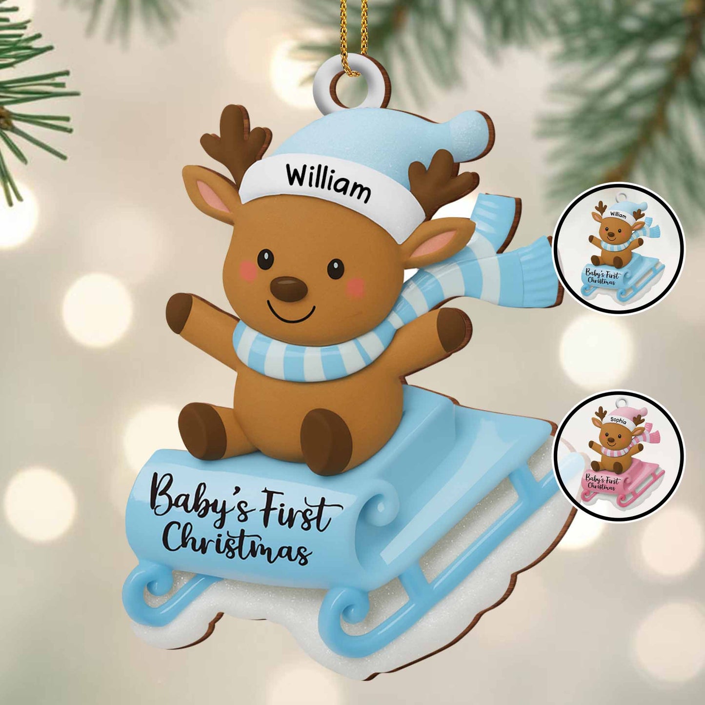 Baby's First Christmas With Reindeer On Sled