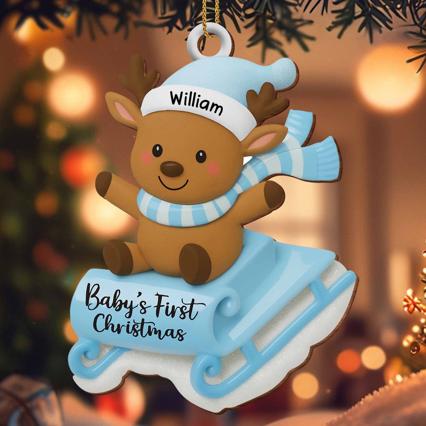 Baby's First Christmas With Reindeer On Sled