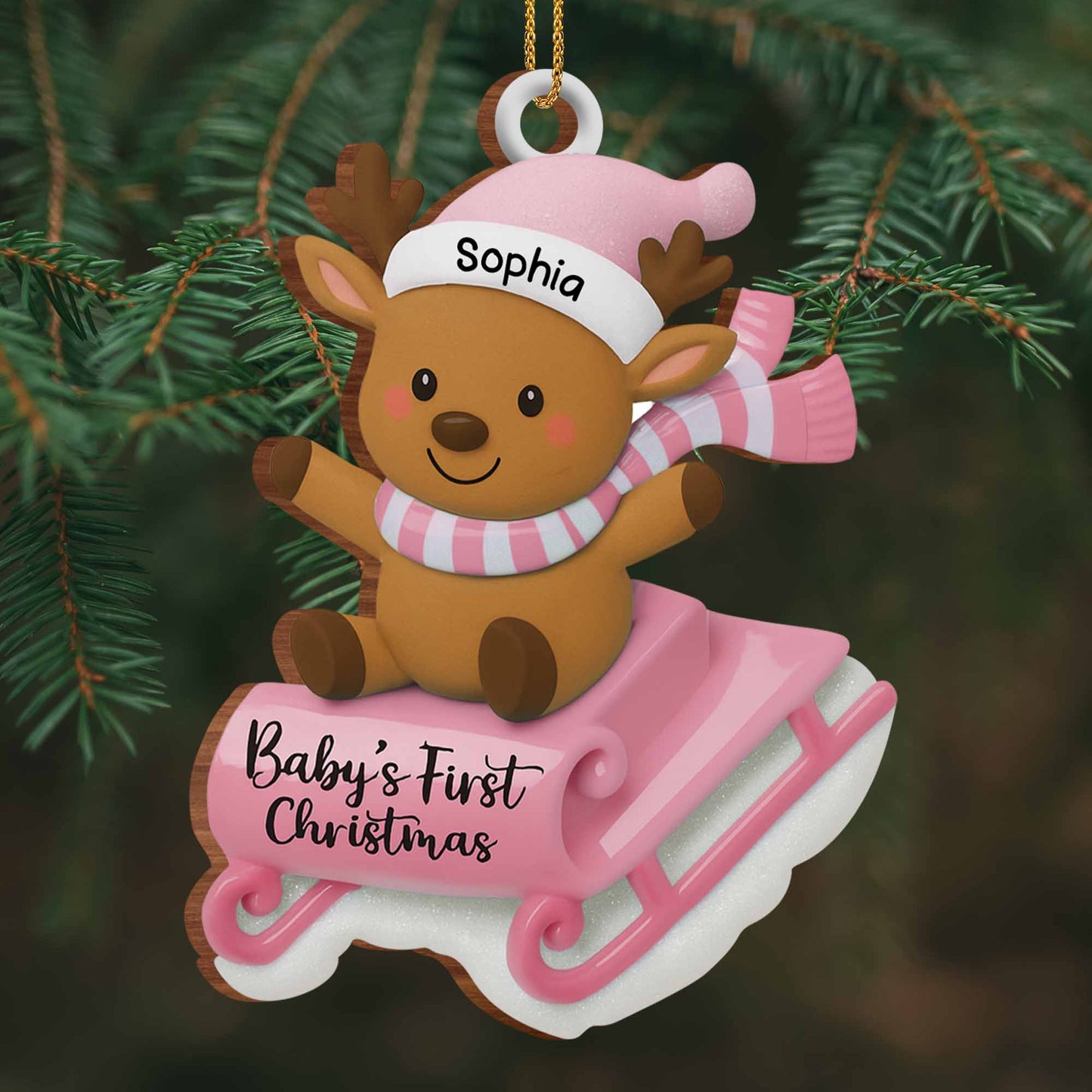 Baby's First Christmas With Reindeer On Sled