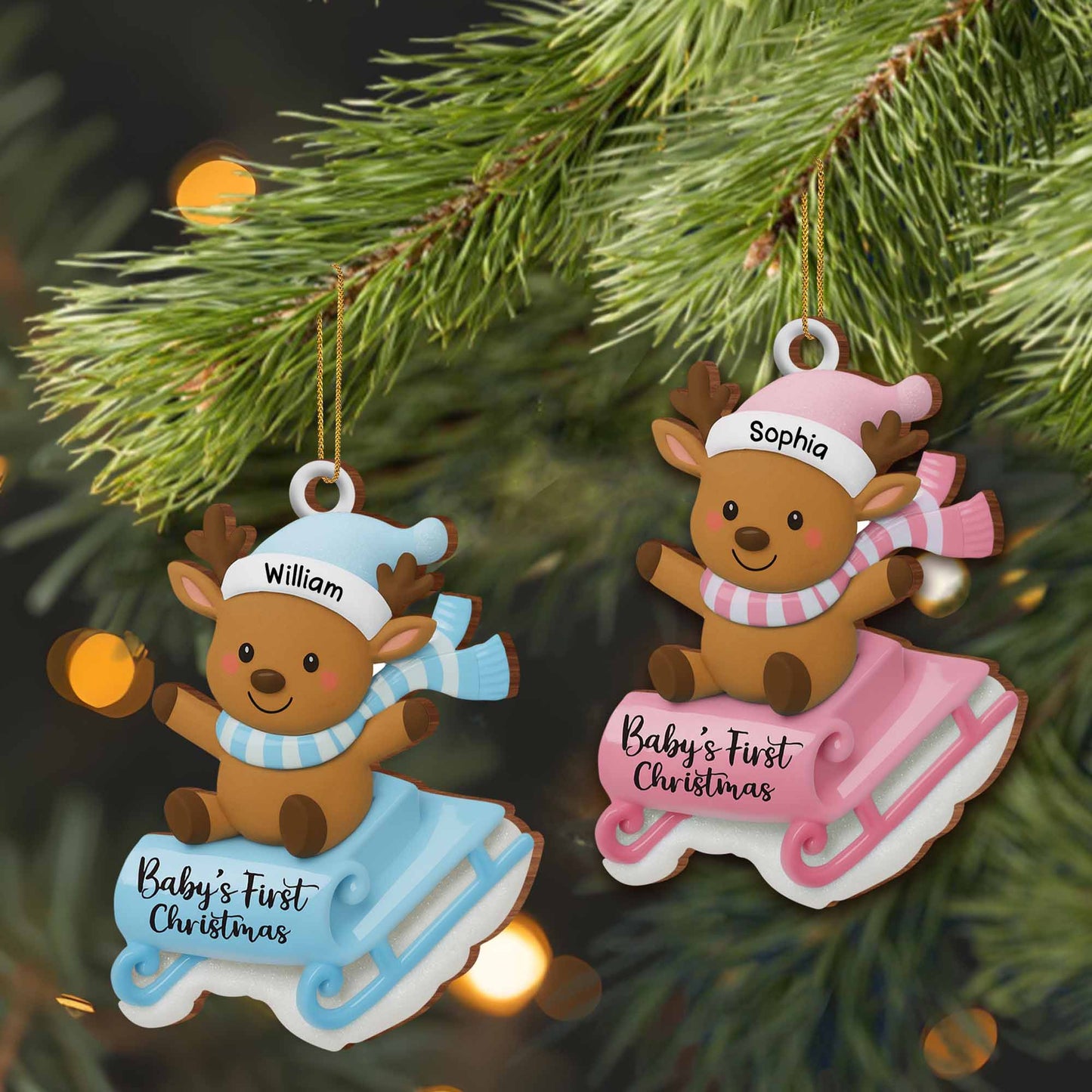 Baby's First Christmas With Reindeer On Sled