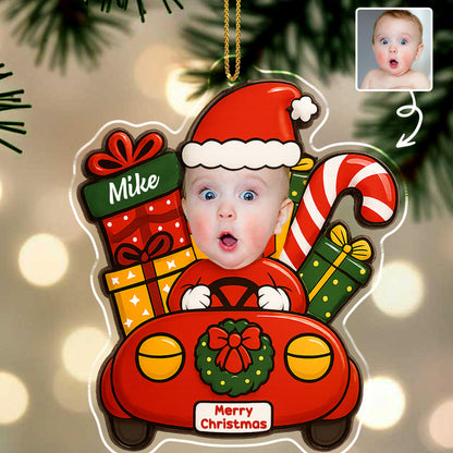 Merry Christmas With Baby In Festive Car