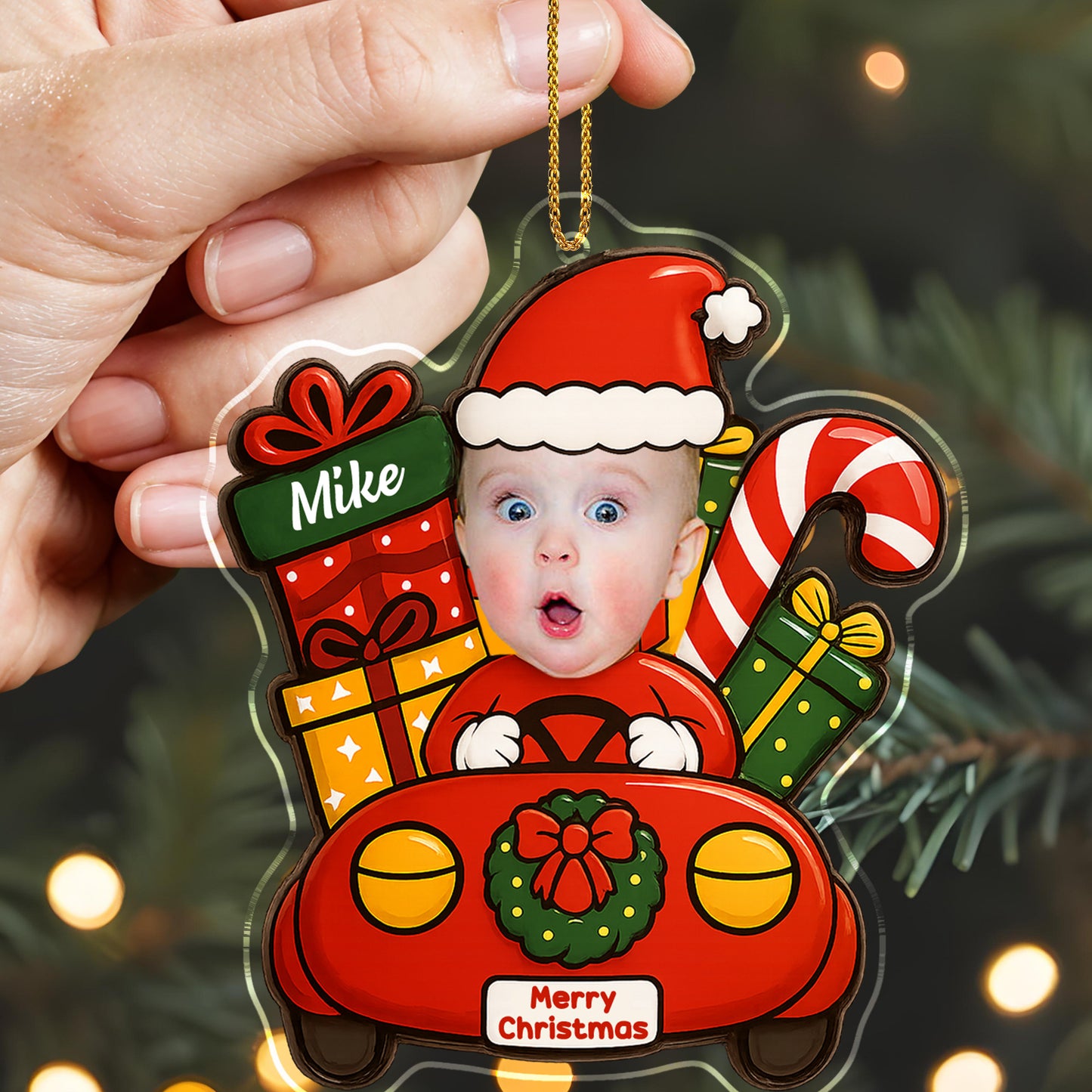 Merry Christmas With Baby In Festive Car