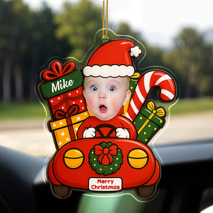 Merry Christmas With Baby In Festive Car