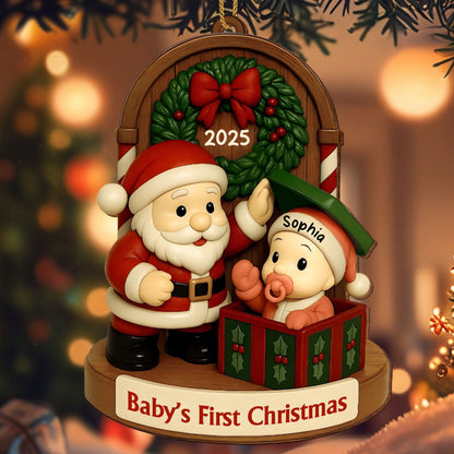 Baby's First Christmas With Santa And Festive Decorations