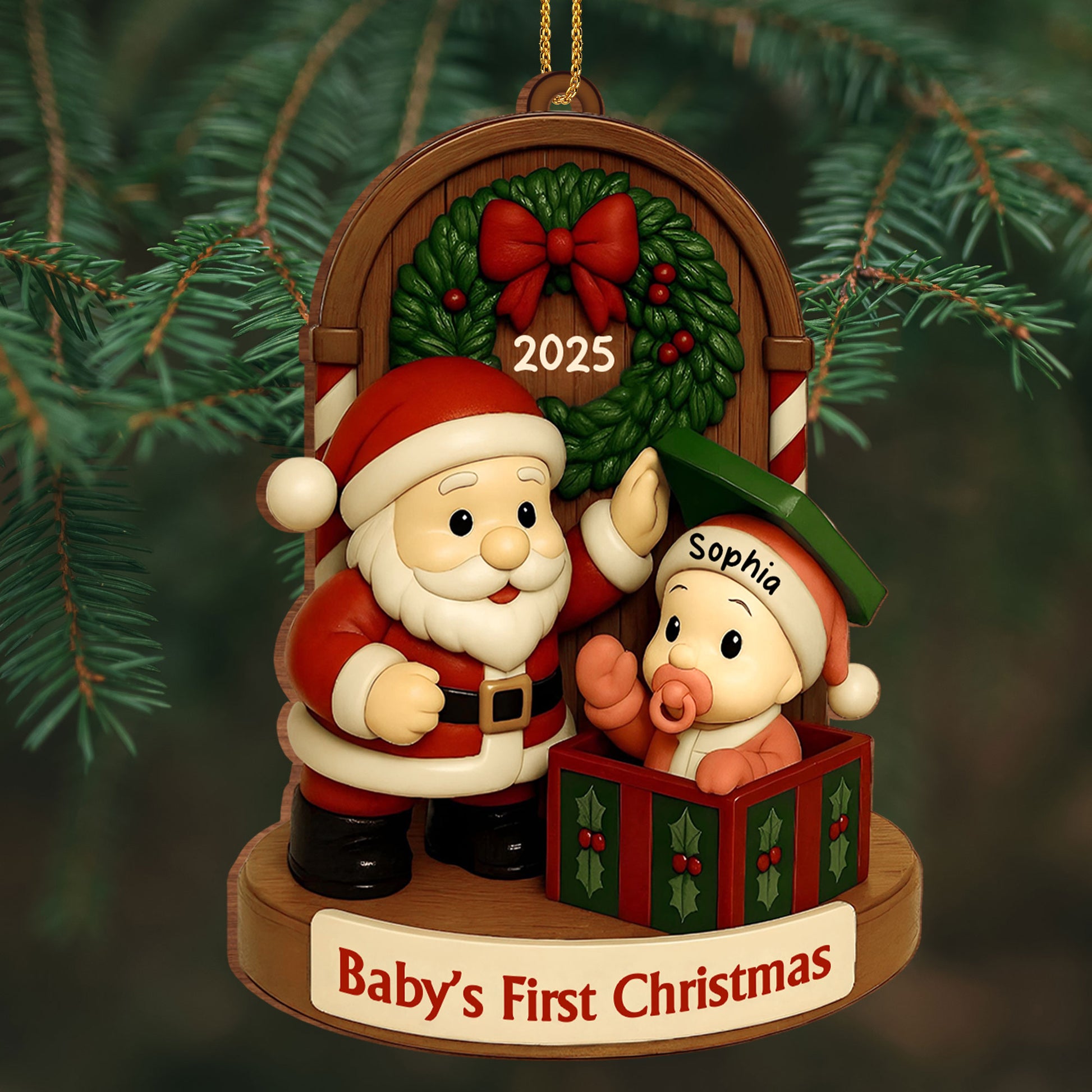 Baby's First Christmas With Santa And Festive Decorations