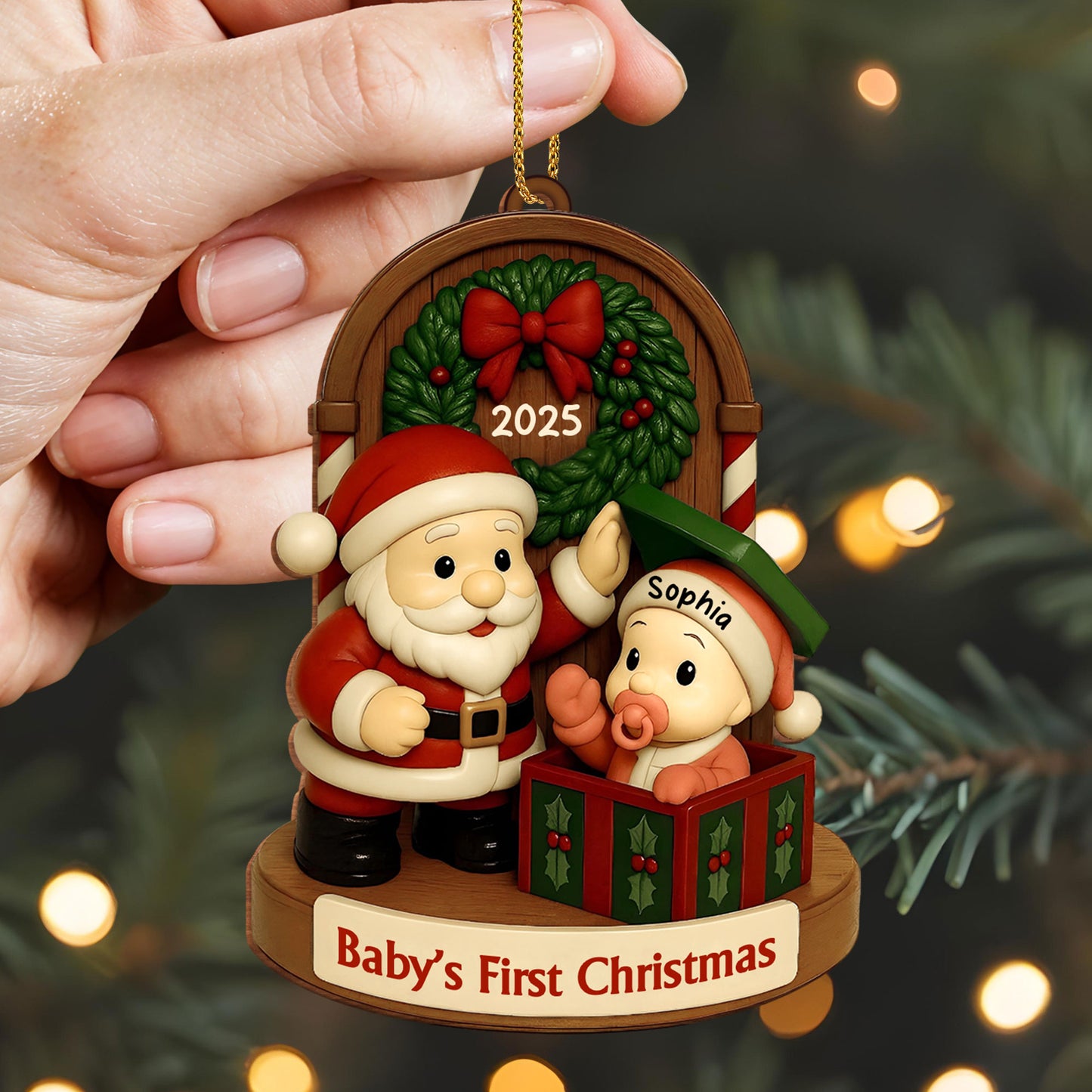 Baby's First Christmas With Santa And Festive Decorations