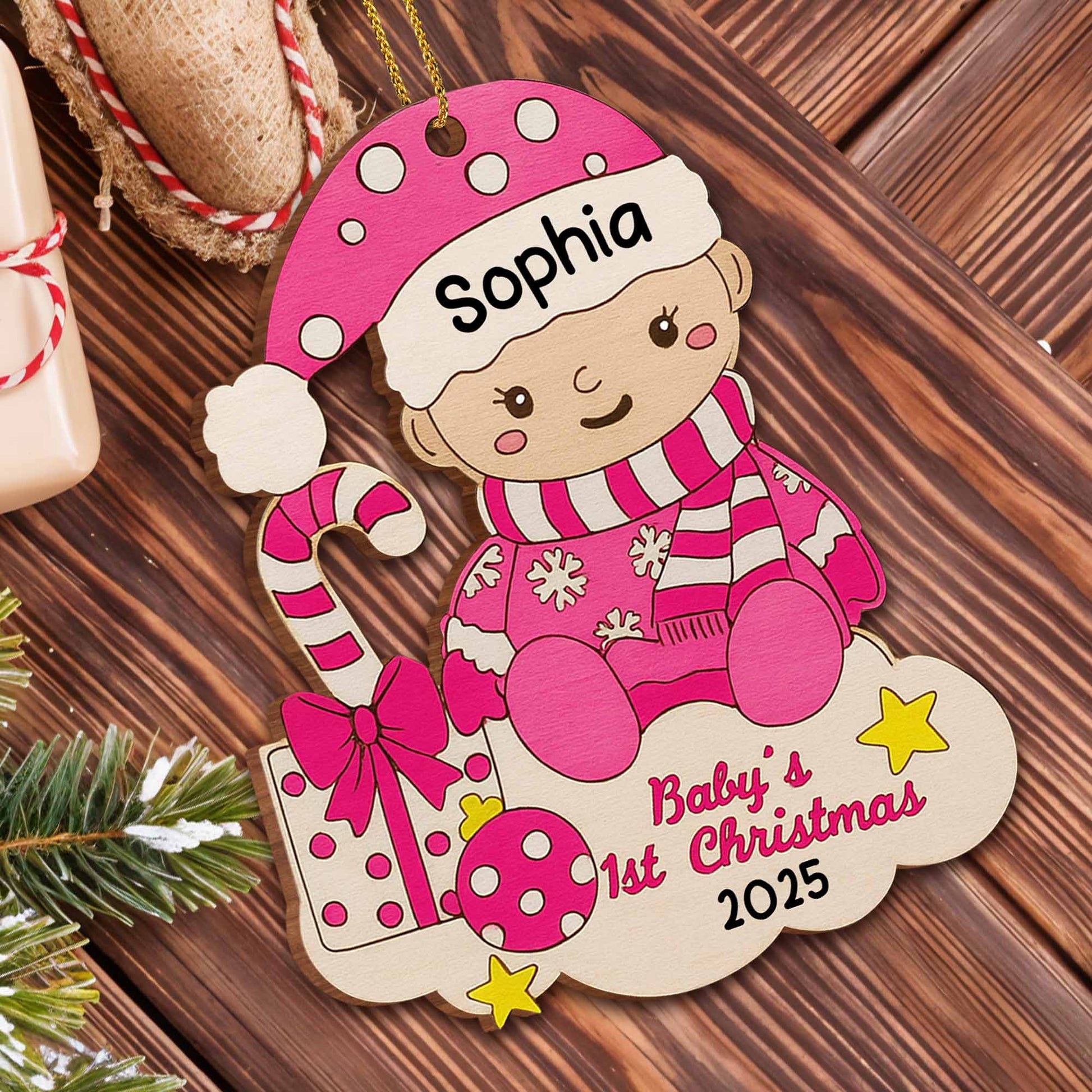 Baby's 1st Christmas With Candy Cane And Gifts