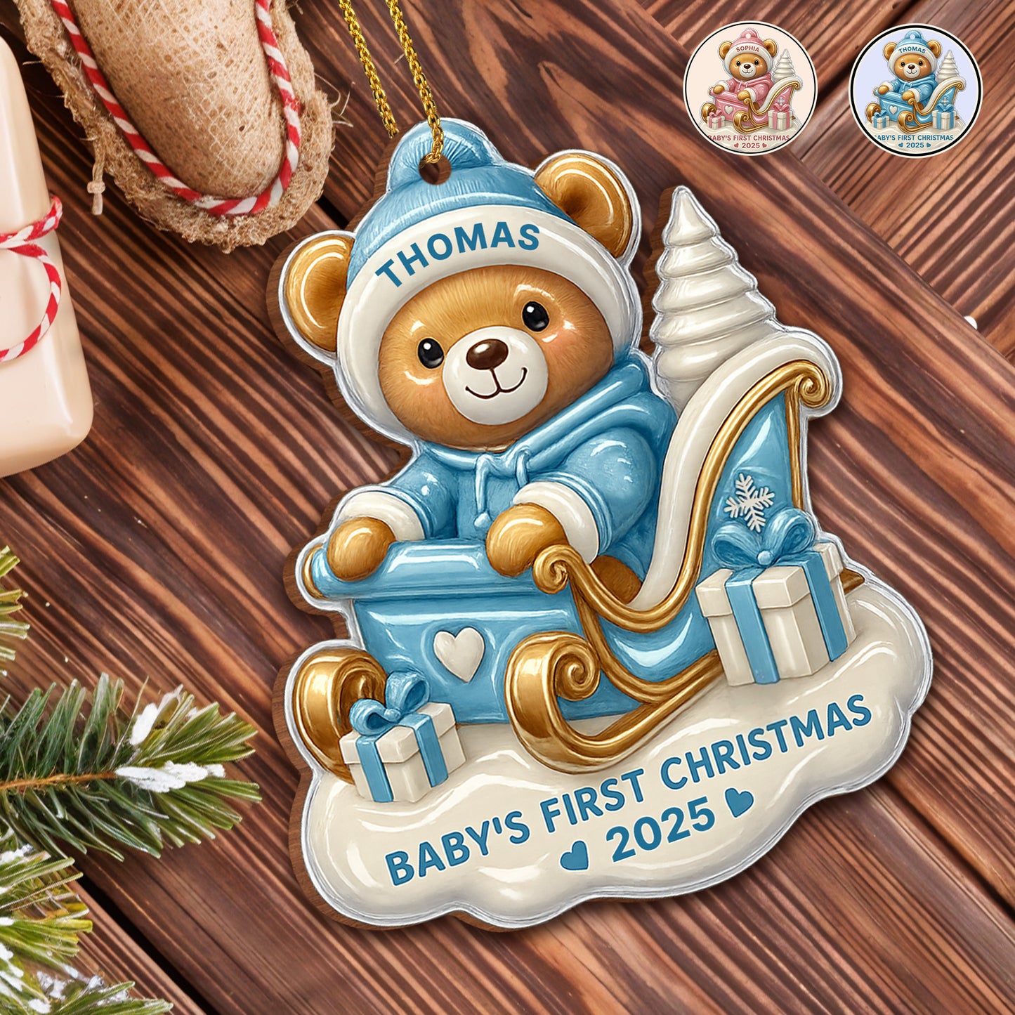 Baby's First Christmas Teddy Bear On Sleigh