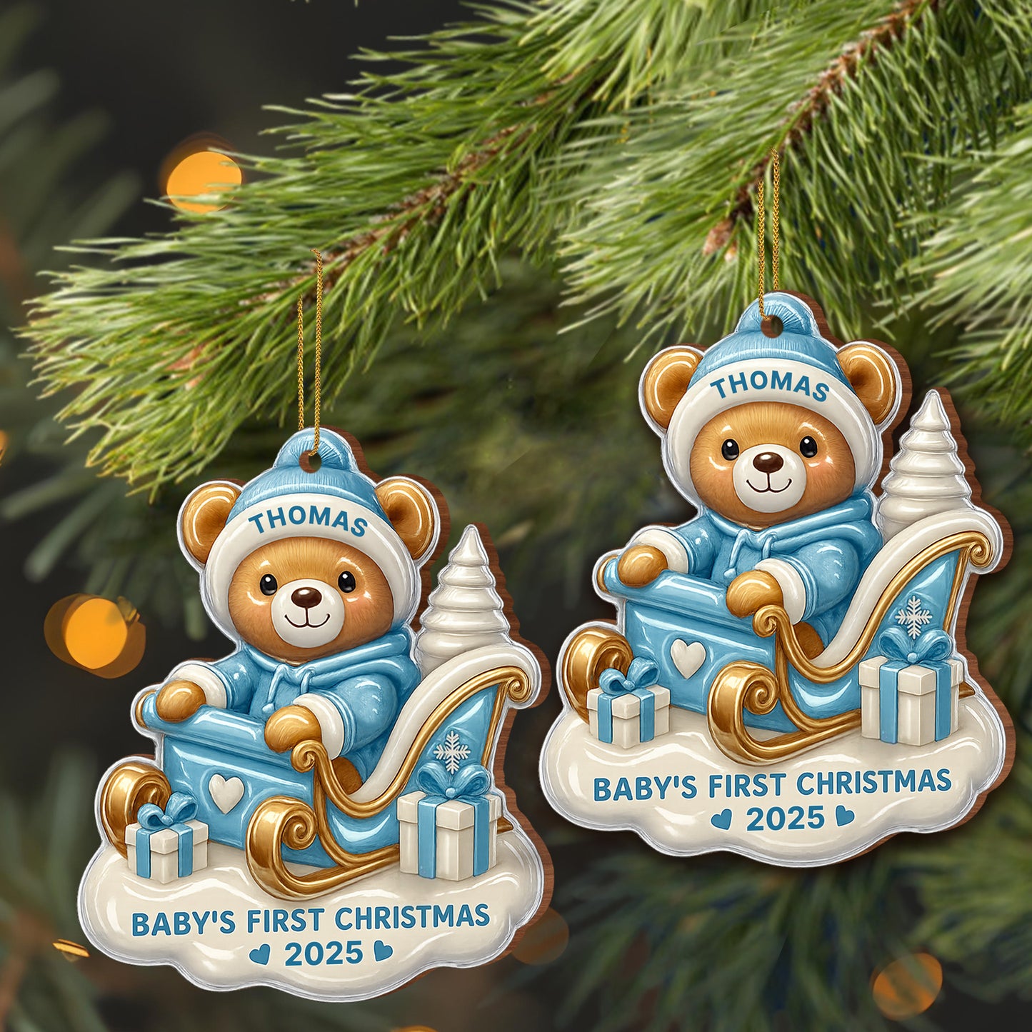 Baby's First Christmas Teddy Bear On Sleigh