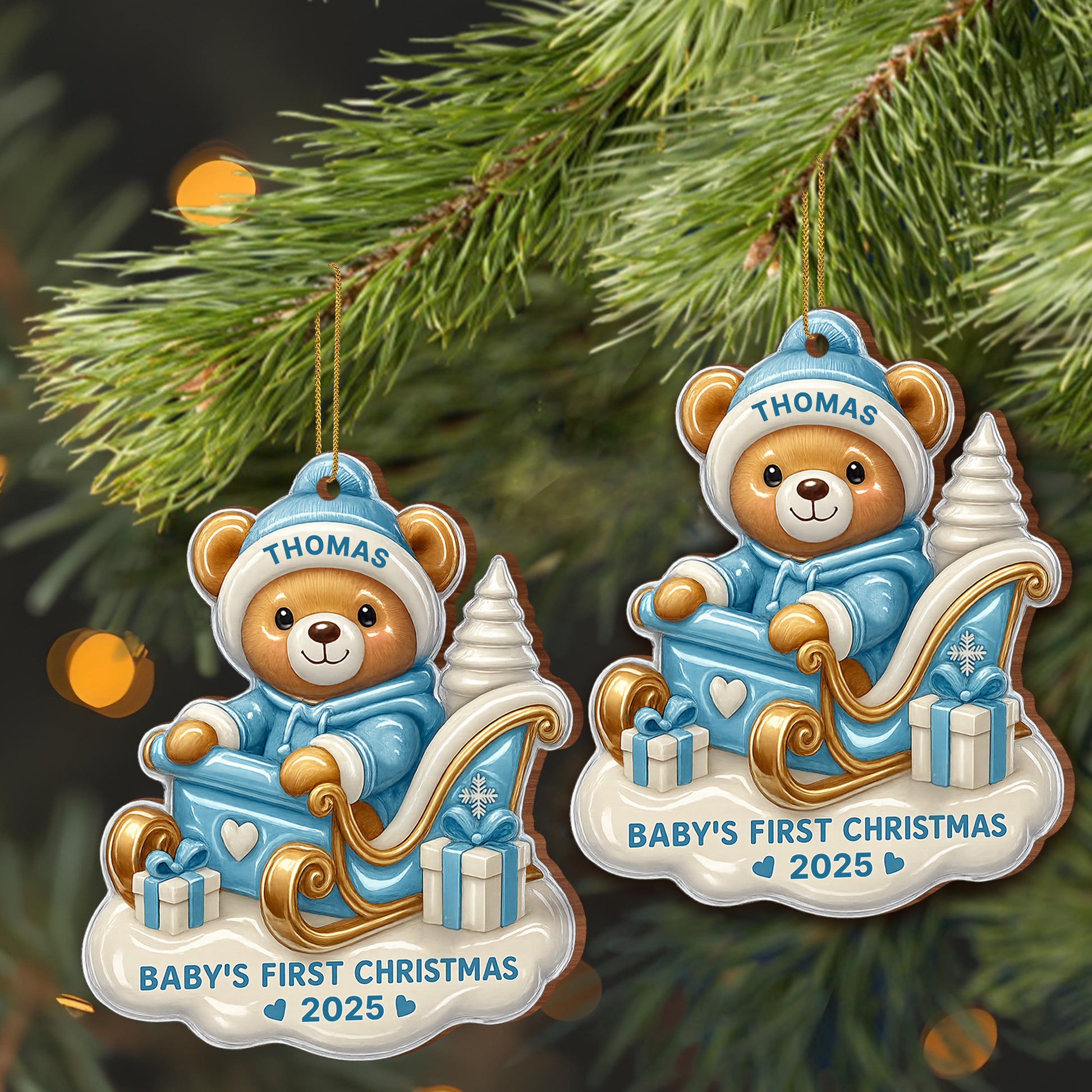 Baby's First Christmas Teddy Bear On Sleigh