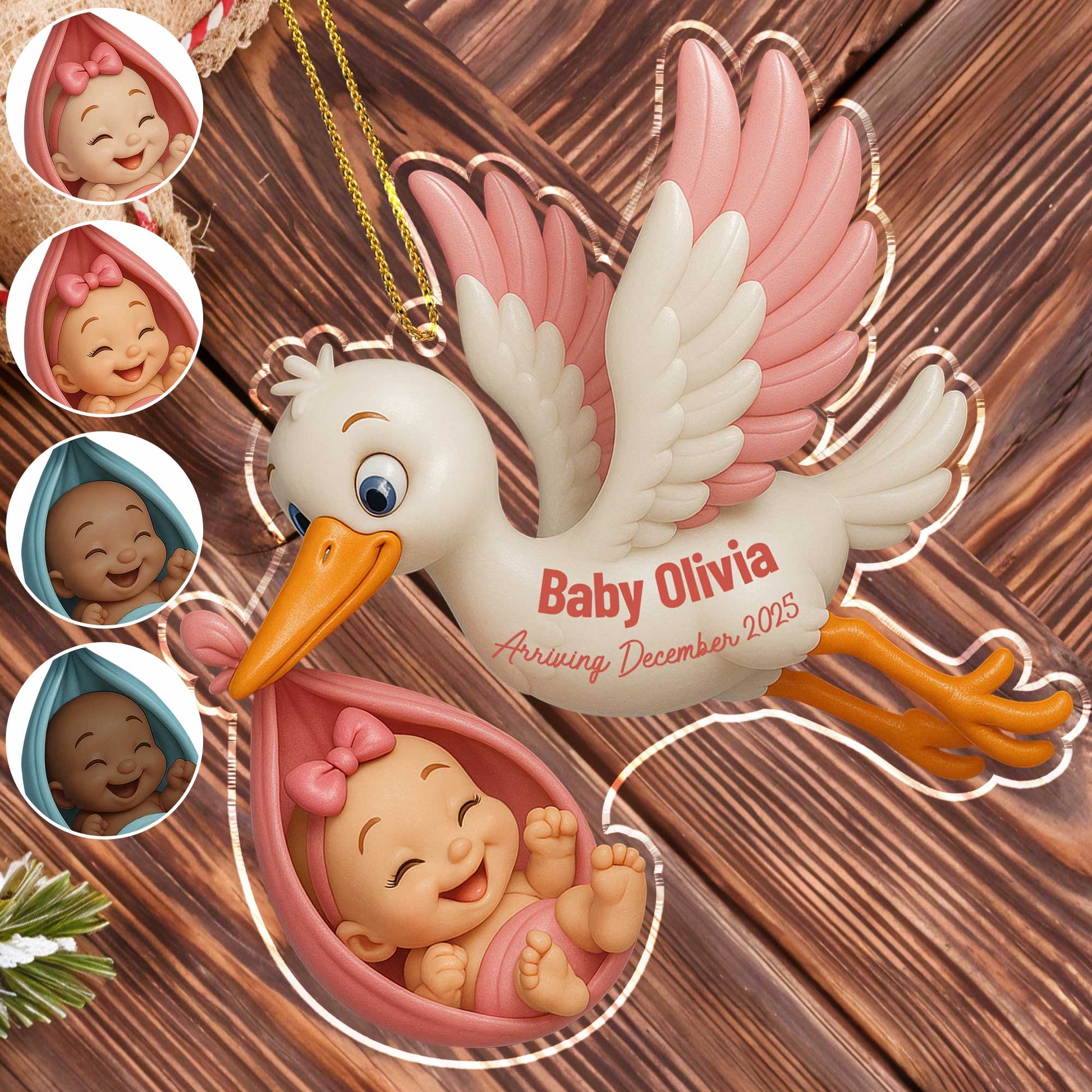 Baby Arriving December, Stork Carrying Baby