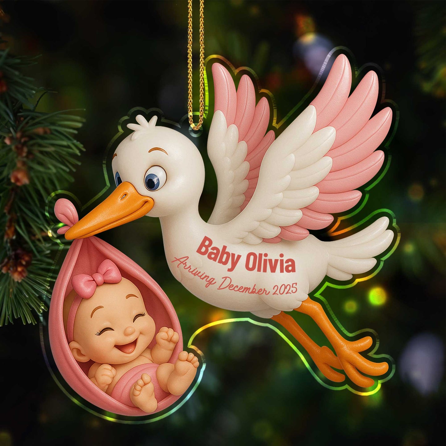 Baby Arriving December, Stork Carrying Baby