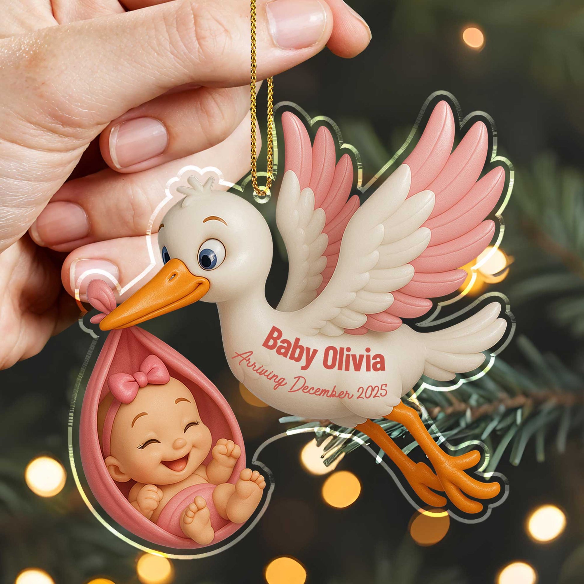 Baby Arriving December, Stork Carrying Baby