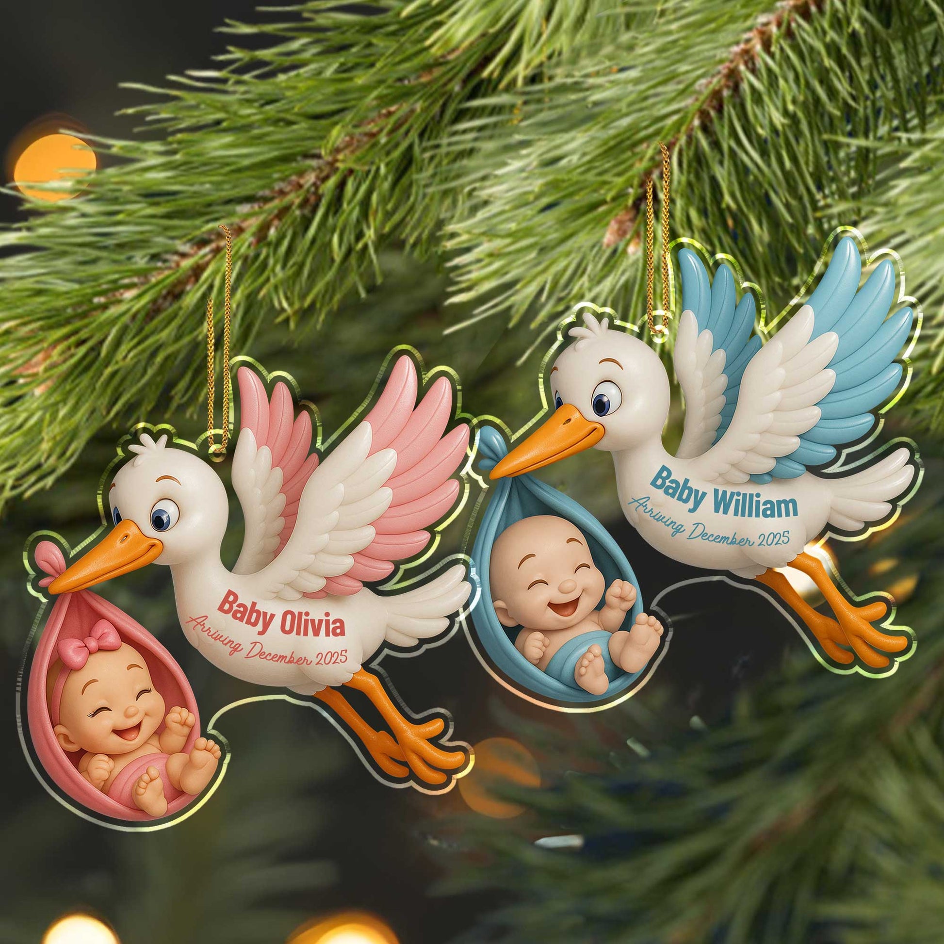 Baby Arriving December, Stork Carrying Baby