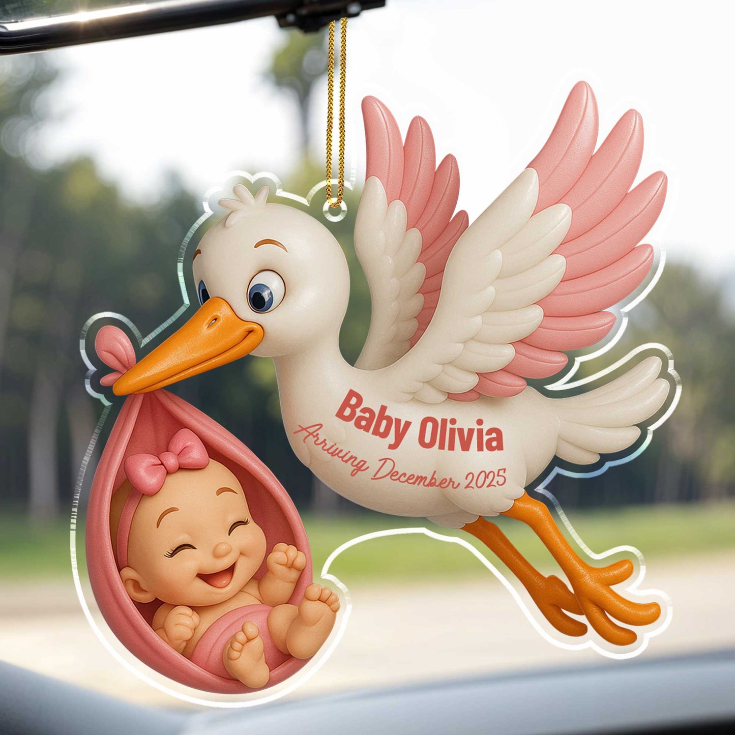 Baby Arriving December, Stork Carrying Baby