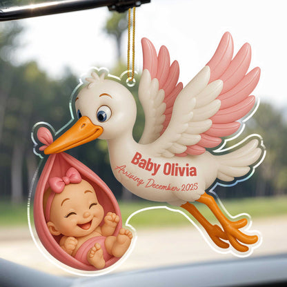 Baby Arriving December, Stork Carrying Baby