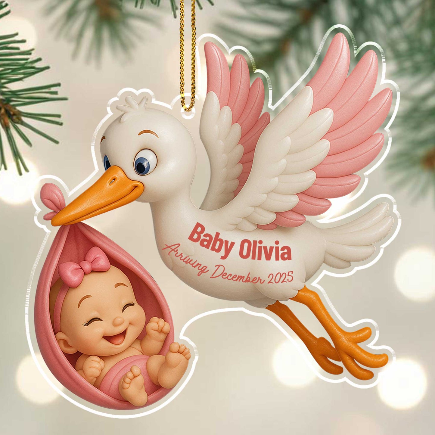 Baby Arriving December, Stork Carrying Baby