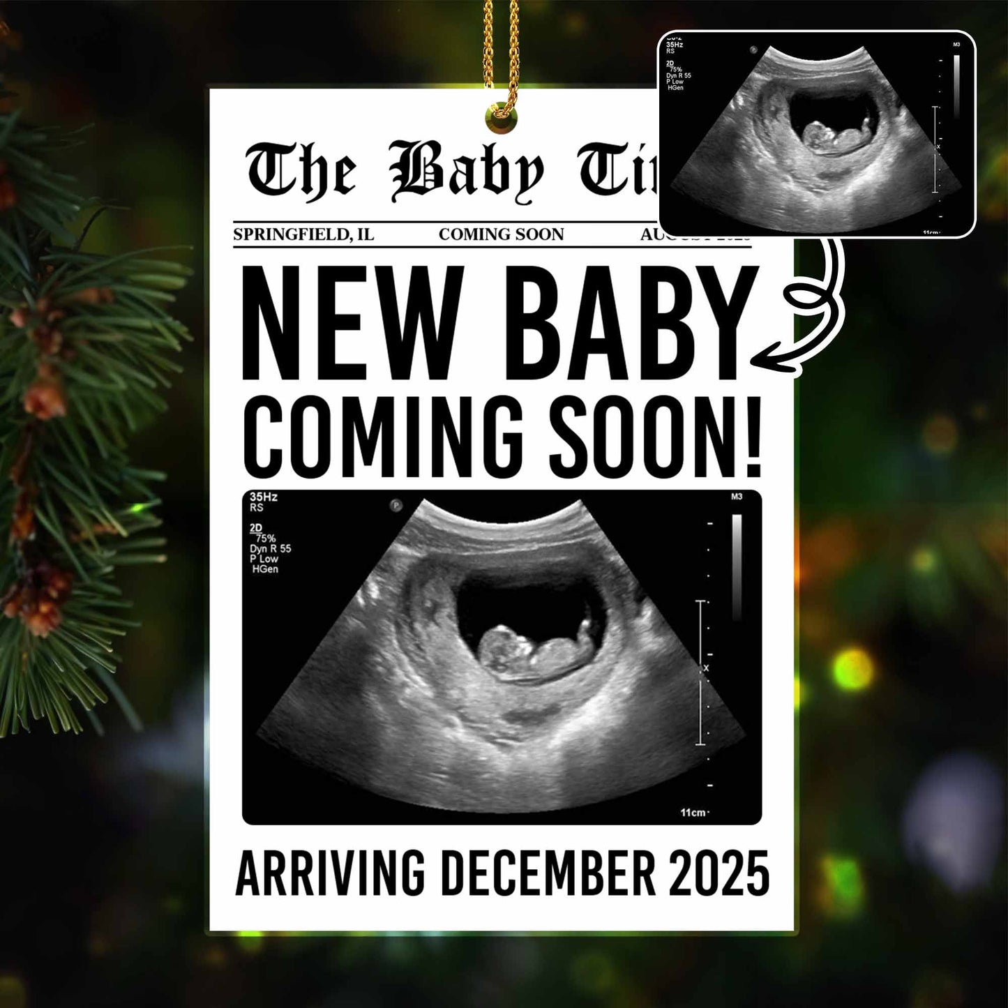 New Baby Coming Soon With Ultrasound Image - Personalized Custom Acrylic Ornament, Christmas Gift - KID285_ACO
