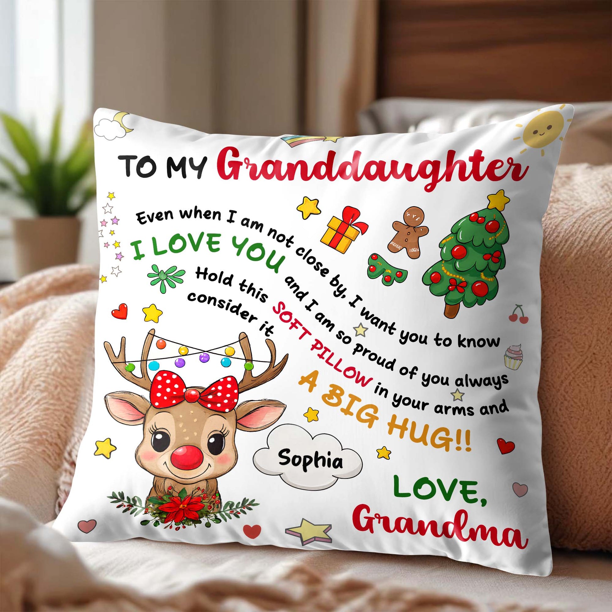 To My Granddaughter, Love and Christmas Joy Pillow