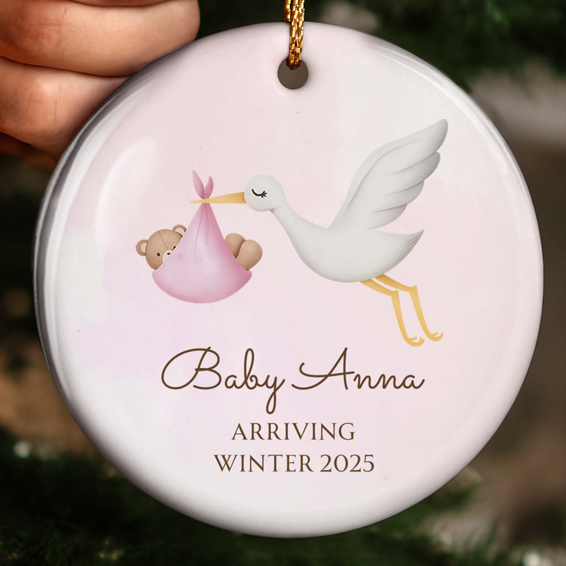 Arriving Winter, Stork Carrying Baby Bundle