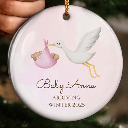 Arriving Winter, Stork Carrying Baby Bundle