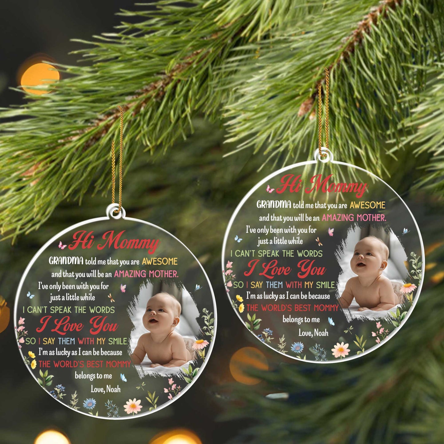 Hi Mommy, World's Best Mommy With Baby And Flowers