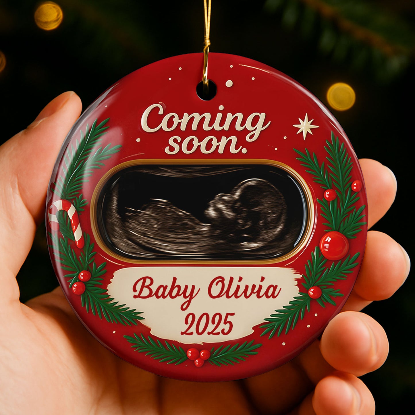 Coming Soon Sonogram Christmas Ornament