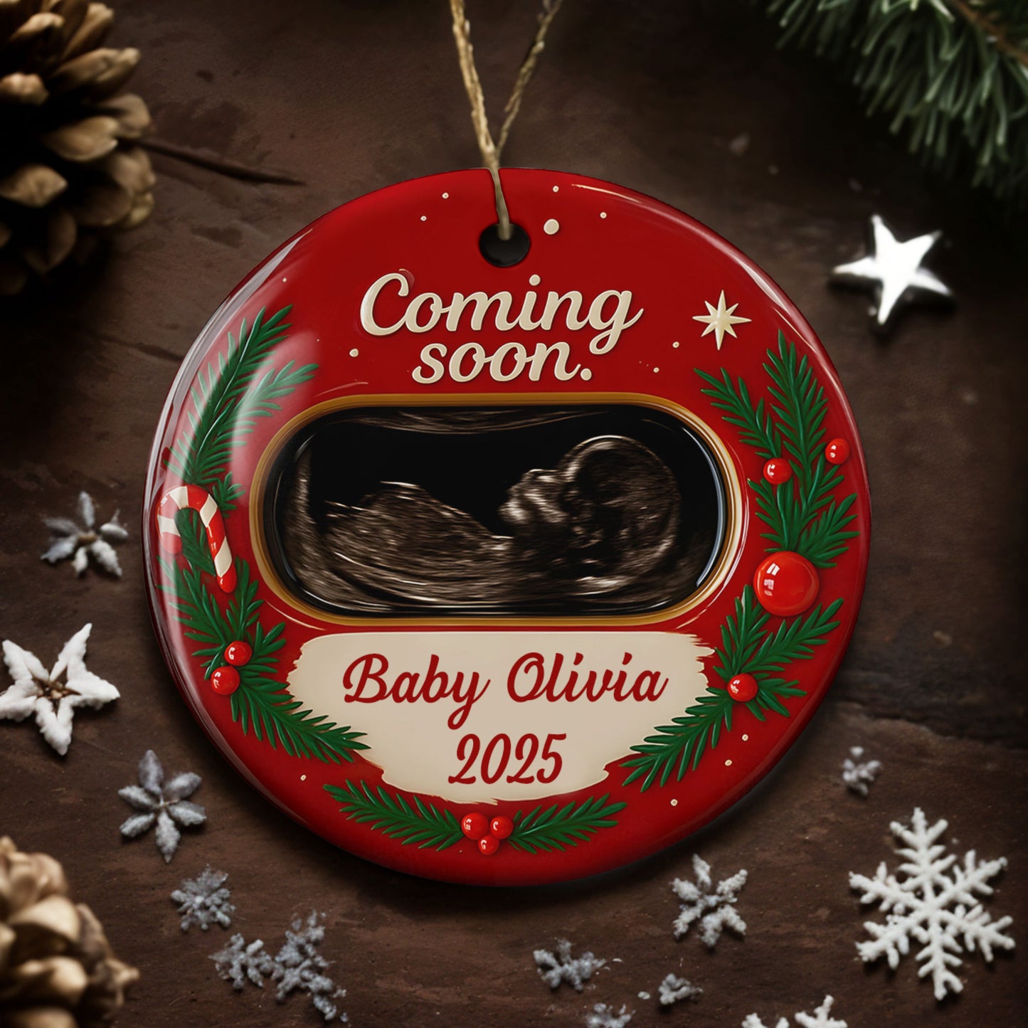 Coming Soon Sonogram Christmas Ornament