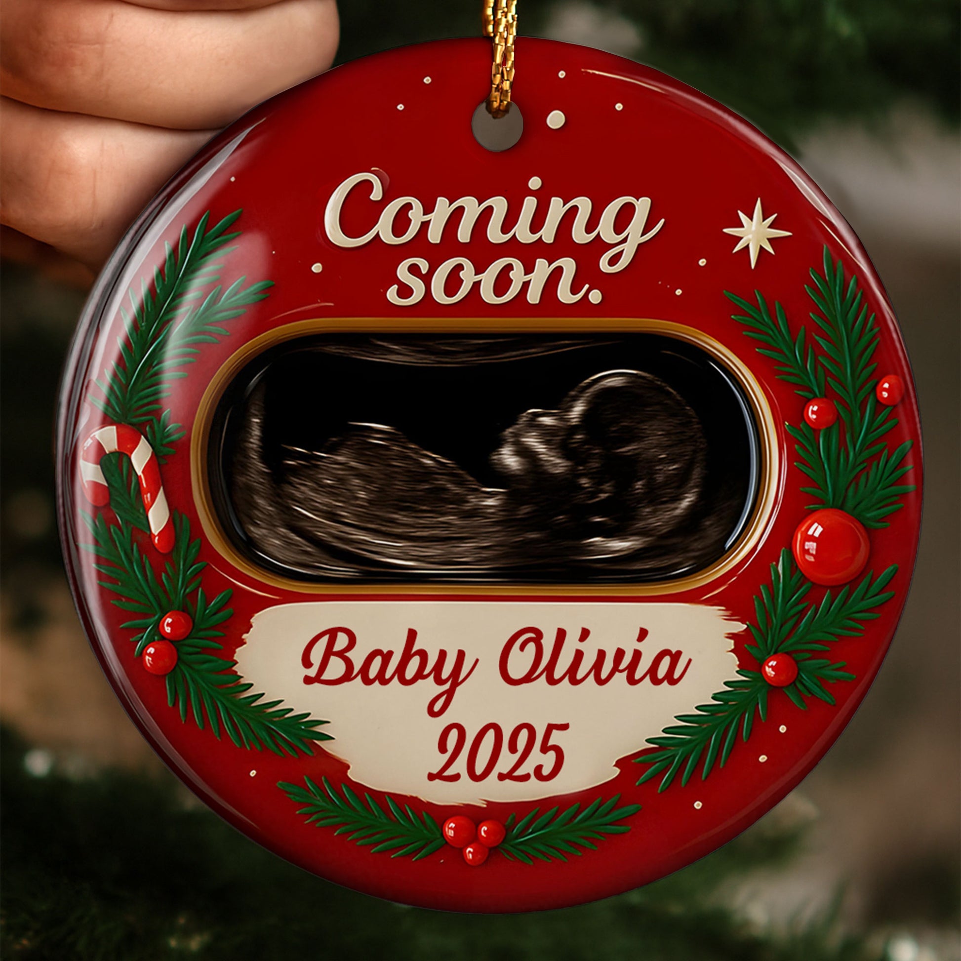 Coming Soon Sonogram Christmas Ornament
