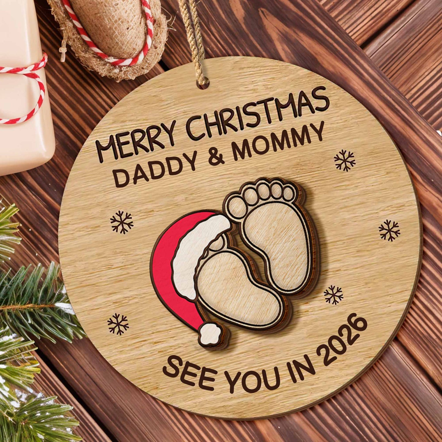 Merry Christmas Daddy & Mommy, Baby Feet With Santa Hat